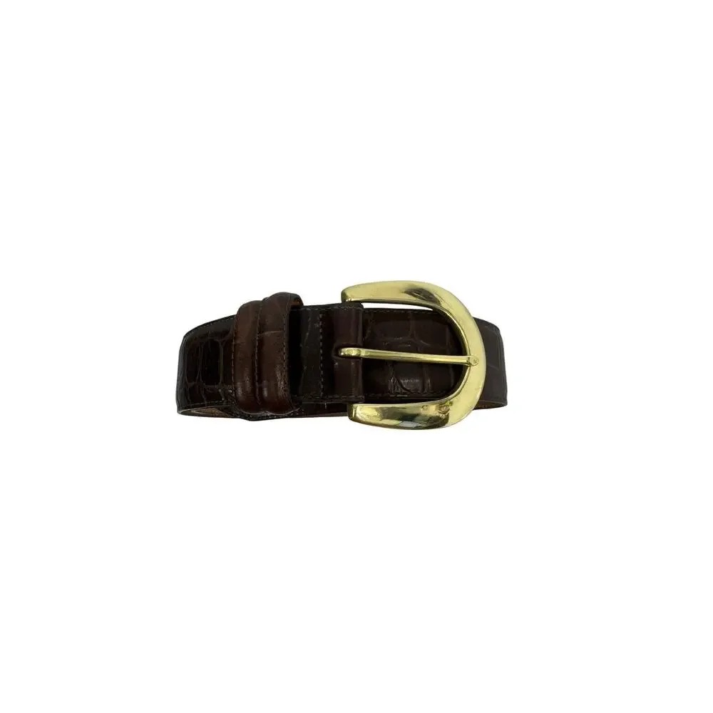 Brighton Brown Leather Croc Embossed Belt Solid Brass Buckle 41409 M Vintage